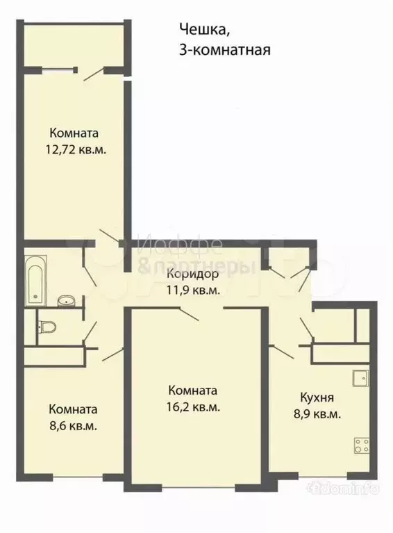 3-к. квартира, 63 м, 5/9 эт. - Фото 0