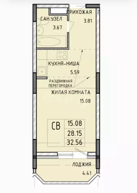 Студия Тульская область, Тула Рязанская ул., 23 (32.56 м) - Фото 1