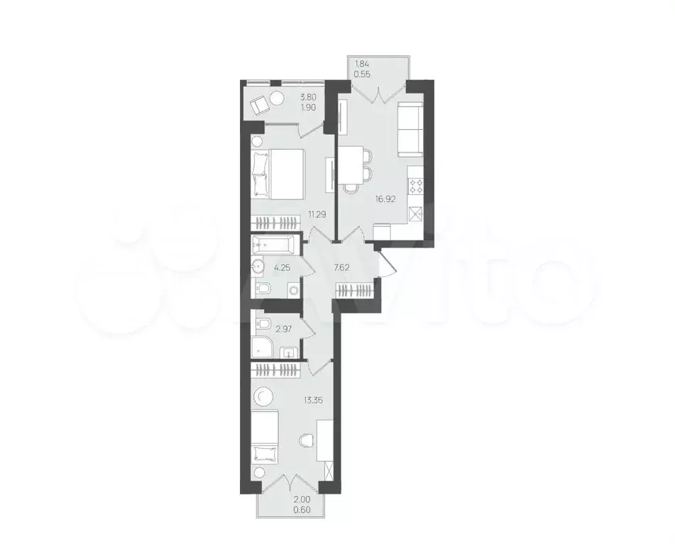 2-к. квартира, 58,3 м, 5/5 эт. - Фото 1