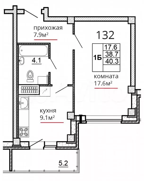 1-к. квартира, 40,3 м, 10/16 эт. - Фото 0