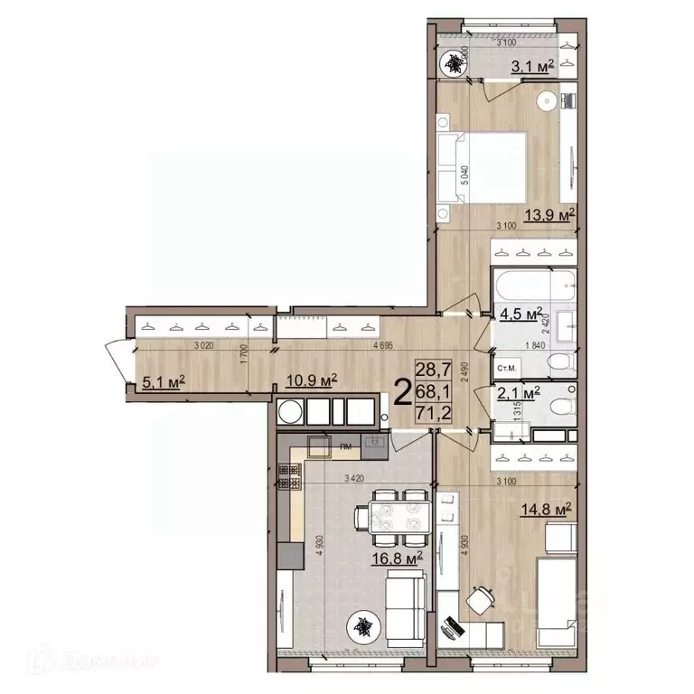 2-к кв. Рязанская область, Рязань Еврокласс жилой комплекс (71.2 м) - Фото 1