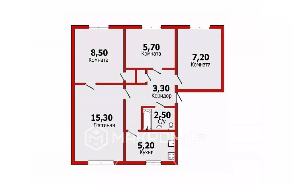 4-к кв. Санкт-Петербург ул. Червонного Казачества, 10 (48.5 м) - Фото 1