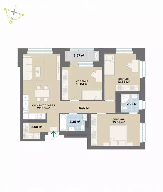 3-комнатная квартира: Екатеринбург, Студенческая улица, 16 (87.74 м) - Фото 1