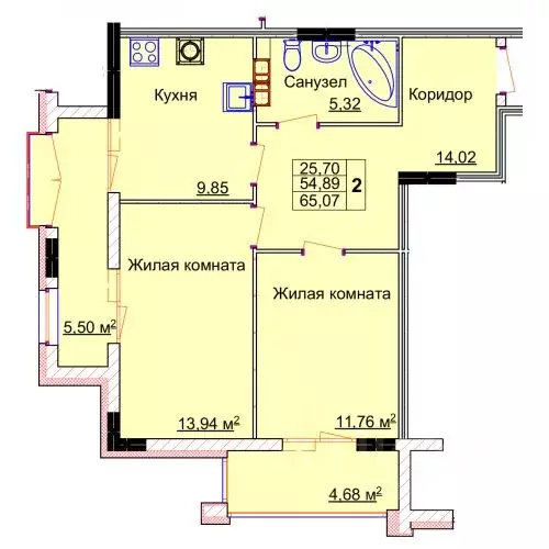 2-к кв. Ивановская область, Иваново ул. Семенчикова, 2к1 (65.07 м) - Фото 0