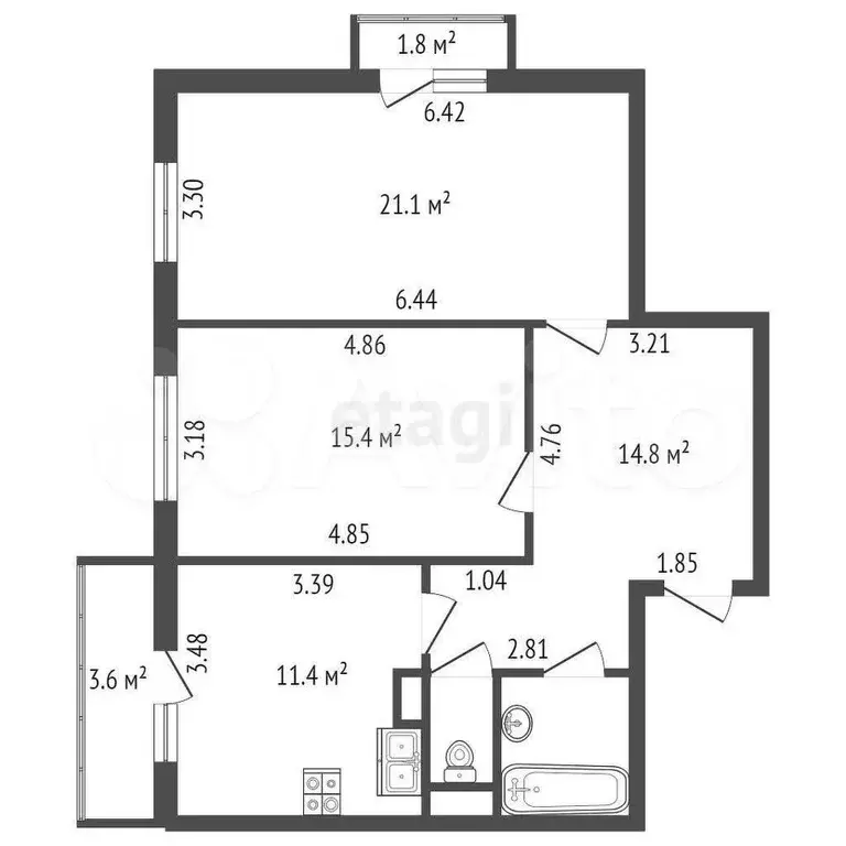 2-к. квартира, 67,6 м, 7/7 эт. - Фото 0