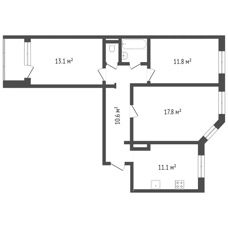 Квартира, 3 комнаты, 67.7 м - Фото 0