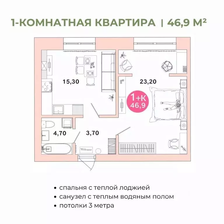 1-к кв. Оренбургская область, Оренбург Ростоши Премьер мкр,  (46.9 м) - Фото 1