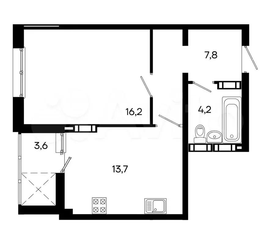 1-к. квартира, 45,5 м, 2/16 эт. - Фото 1