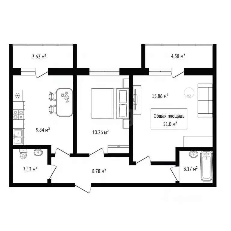 2-к кв. Новосибирская область, Новосибирск Закаменский мкр, 16 (51.0 ... - Фото 2