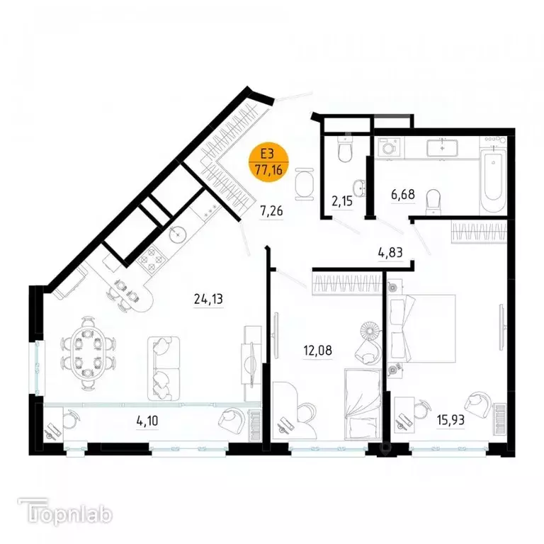 2-к кв. Рязанская область, Рязань ул. Земнухова, 3 (77.16 м) - Фото 2