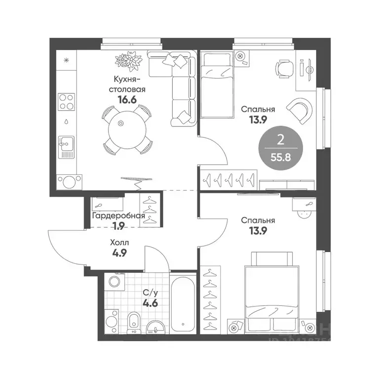 2-к кв. Новосибирская область, Кольцово рп Счастье в Кольцово жилой ... - Фото 1