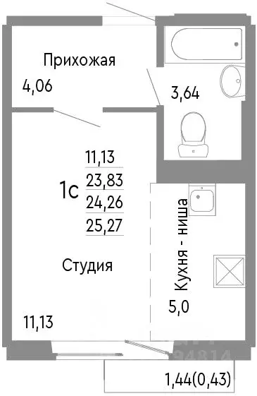 Студия Челябинская область, Челябинск Нефтебазовая ул., 1к2 (24.26 м) - Фото 0