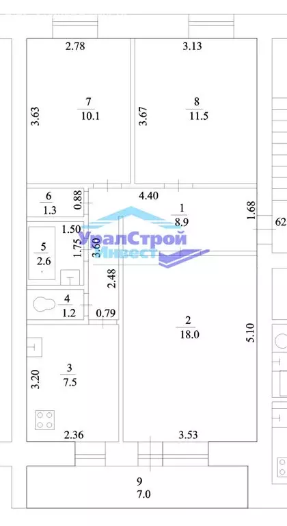 3-комнатная квартира: Октябрьский, 35-й микрорайон, 25 (61.1 м) - Фото 1