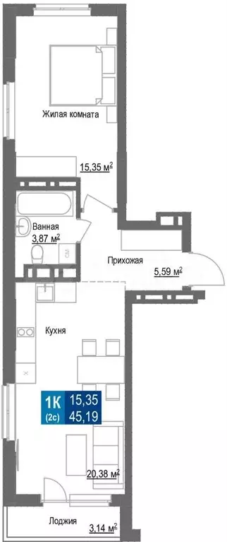 1-к. квартира, 45,2 м, 20/25 эт. - Фото 0