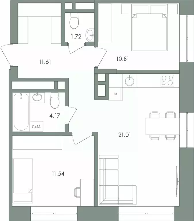 2-к кв. Ханты-Мансийский АО, Сургут ул. Крылова (60.86 м) - Фото 0