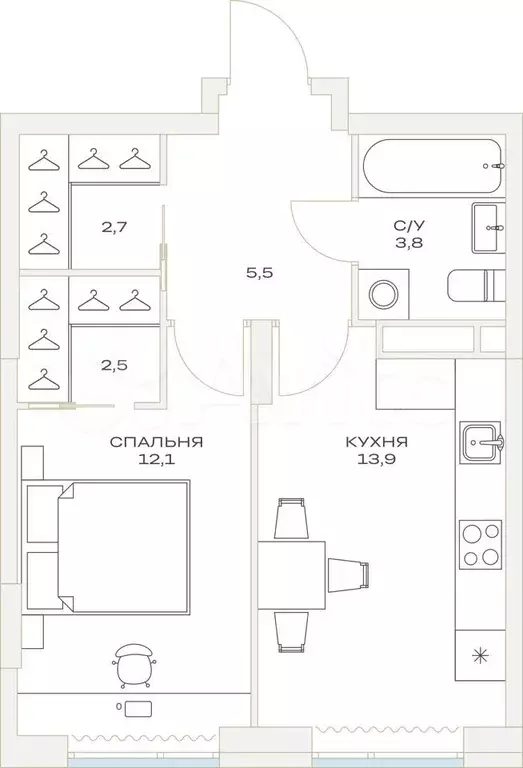 1-к. квартира, 40,8 м, 3/23 эт. - Фото 0