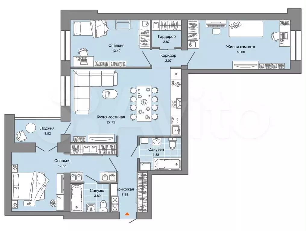 3-к. квартира, 100 м, 1/4 эт. - Фото 0