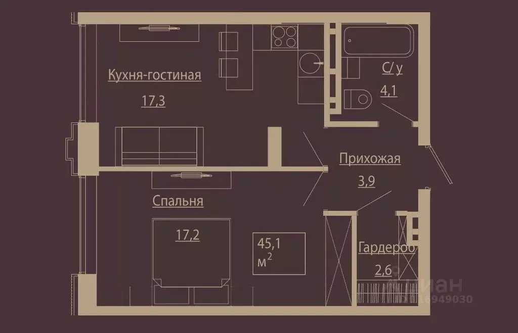 2-к кв. Новосибирская область, Новосибирск ул. Чаплыгина, 54 (44.9 м) - Фото 0