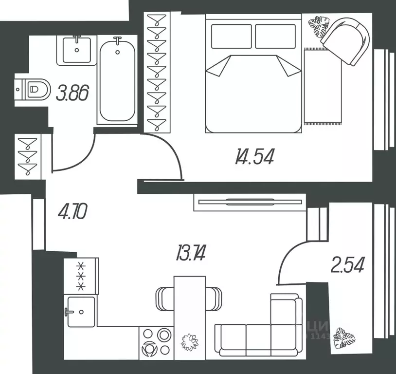 1-к кв. Тульская область, Тула ул. Каракозова, 75 (39.38 м) - Фото 0
