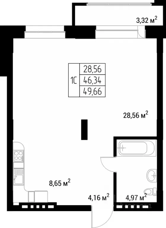Студия Алтай, Горно-Алтайск Олимп жилой комплекс (49.66 м) - Фото 1