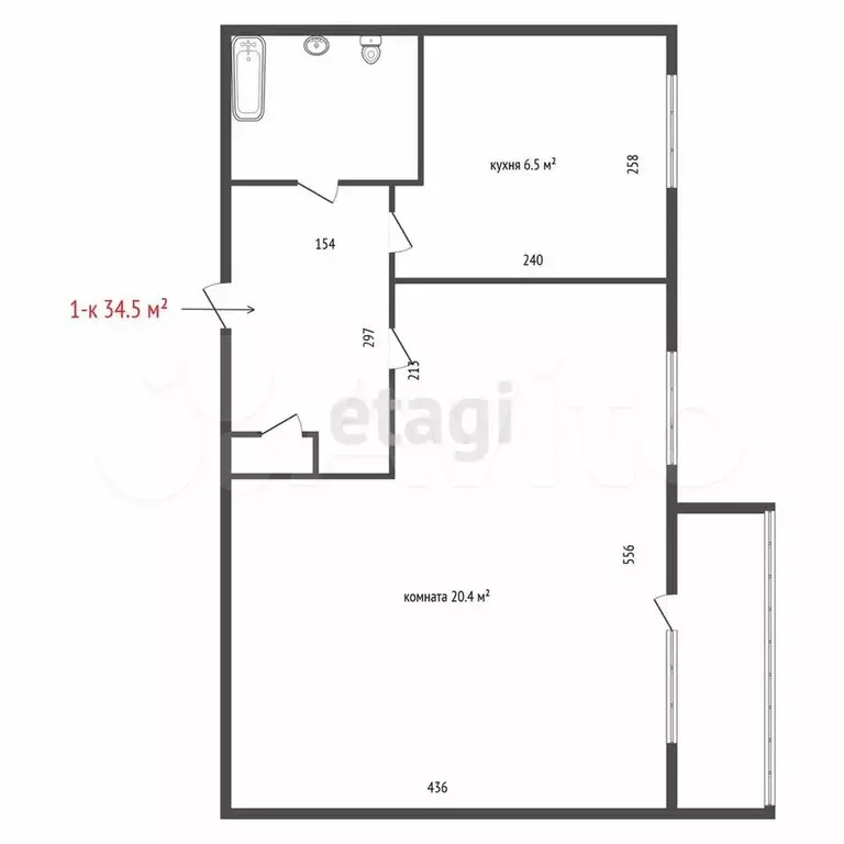 1-к. квартира, 34,5 м, 4/9 эт. - Фото 0