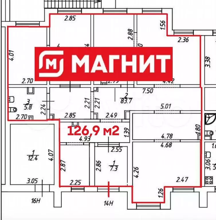Помещение с  Магнит  в жилом массиве, 126.9 м - Фото 1