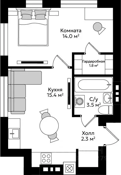 1-к кв. Калининградская область, Гурьевск Новая Резиденция жилой ... - Фото 0