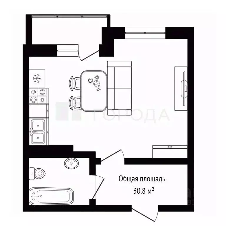 Студия Новосибирская область, Новосибирск ул. Бородина, 54 (30.8 м) - Фото 2