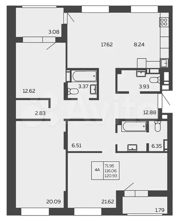 4-к. квартира, 120,9м, 2/10эт. - Фото 1