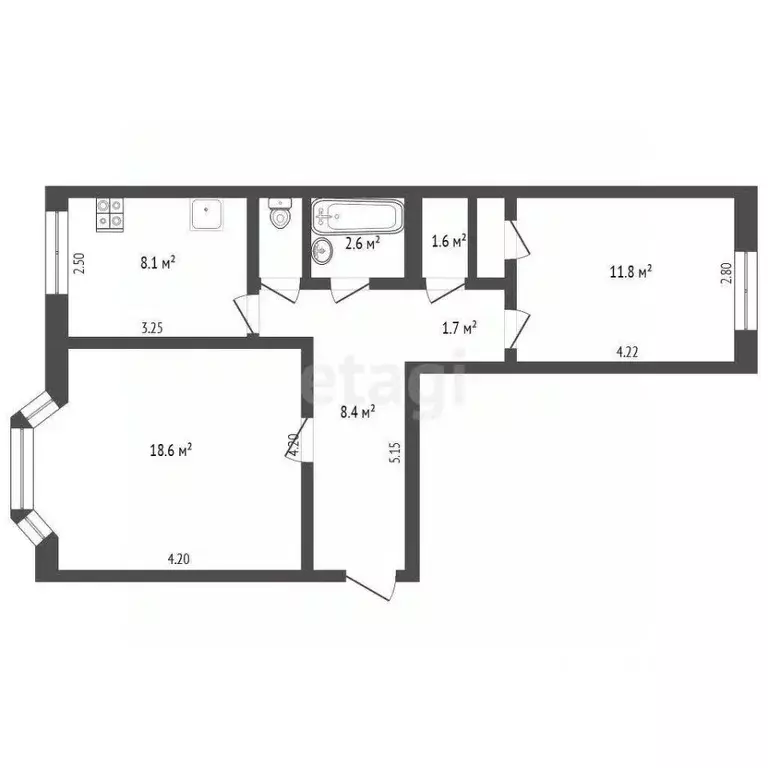 2-к кв. Ямало-Ненецкий АО, Новый Уренгой Юбилейный мкр, 5/3 (56.3 м) - Фото 2