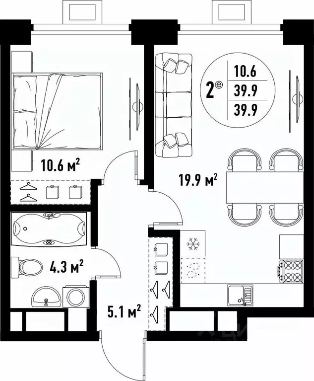 2-к кв. Астраханская область, Астрахань ул. Бэра, 29 (39.9 м) - Фото 2