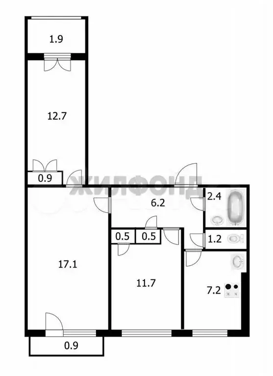 3-к. квартира, 60,4 м, 3/9 эт. - Фото 0