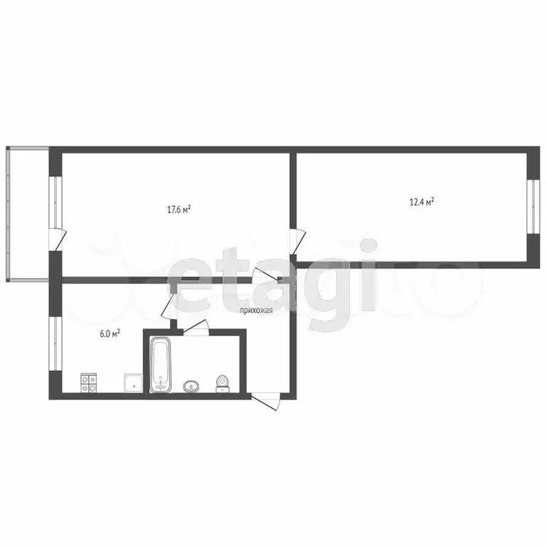 2-к. квартира, 44,5 м, 2/5 эт. - Фото 0