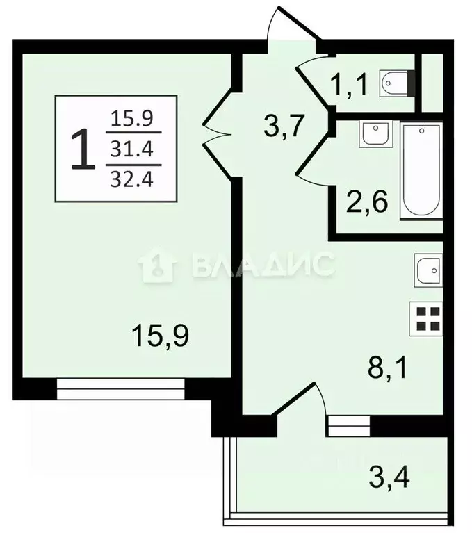 1-к кв. Воронежская область, Воронеж ул. Шибилкина, 9 (32.4 м) - Фото 2