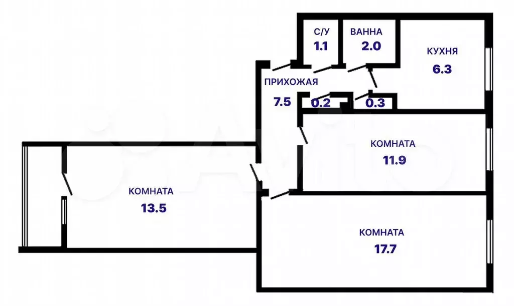 3-к. квартира, 60,5 м, 3/9 эт. - Фото 0