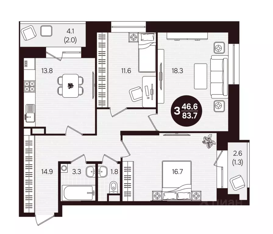 3-к кв. Чувашия, Новочебоксарск ул. 10-й Пятилетки, поз5 (83.7 м) - Фото 2