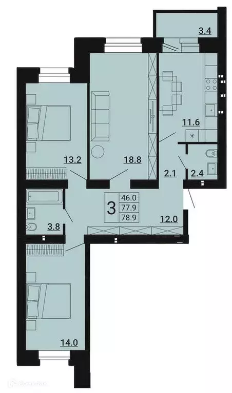Продаётся 3-к квартира, 78.9 м - Фото 0