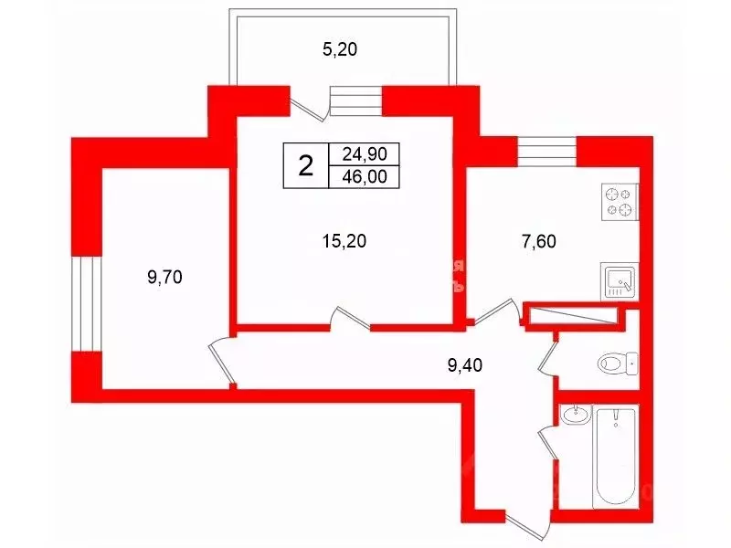 2-к кв. Санкт-Петербург Караваевская ул., 28к1 (46.0 м) - Фото 1