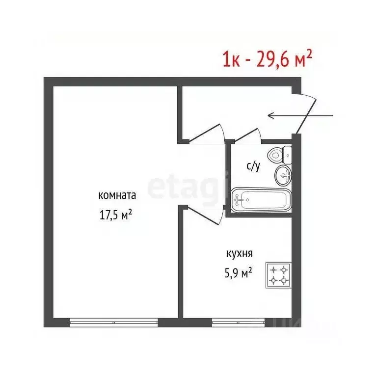 1-к кв. Свердловская область, Екатеринбург ул. Попова, 15 (29.6 м) - Фото 2