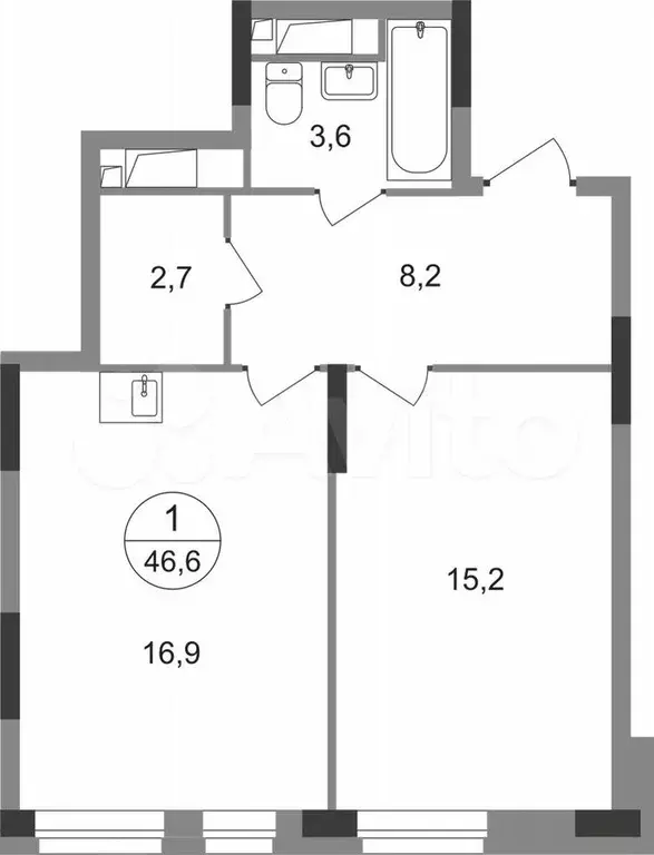 1-к. квартира, 46,6 м, 18/19 эт. - Фото 0