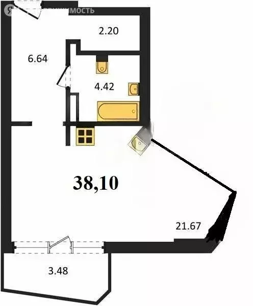 Квартира-студия: Севастополь, улица Лётчиков, 10 (38.1 м) - Фото 1
