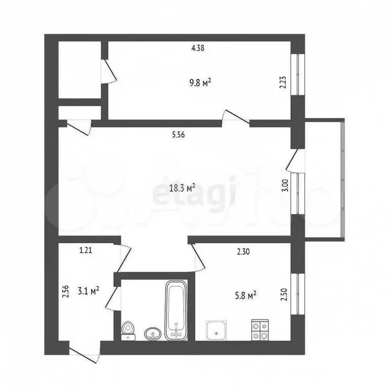 2-к. квартира, 43 м, 3/5 эт. - Фото 0