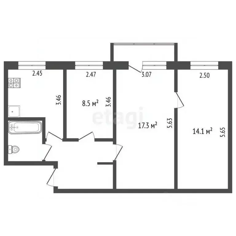 3-к кв. Калужская область, Калуга ул. Ленина, 43 (56.0 м) - Фото 2