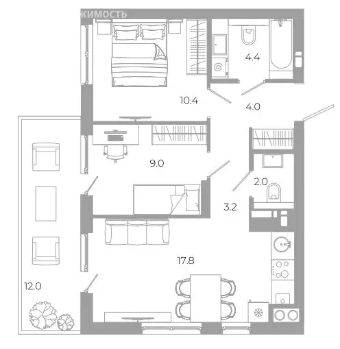 2-комнатная квартира: Астрахань, улица Космонавтов, 18 с/1 (62.8 м) - Фото 1