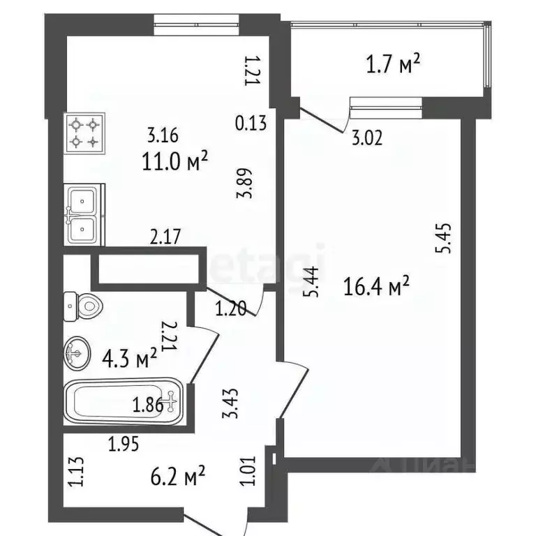 1-к кв. Санкт-Петербург ул. Розенштейна, 18 (37.9 м) - Фото 2
