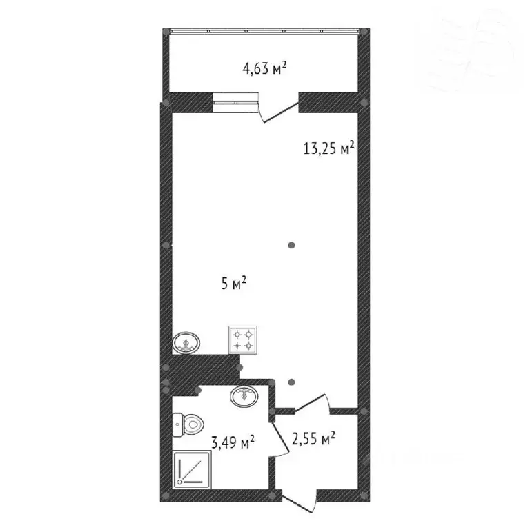 Студия Санкт-Петербург Яхтенная ул., 28 (25.7 м) - Фото 1