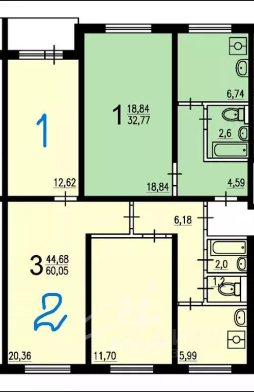 Комната Москва ул. Фомичевой, 16К3 (31.6 м) - Фото 1