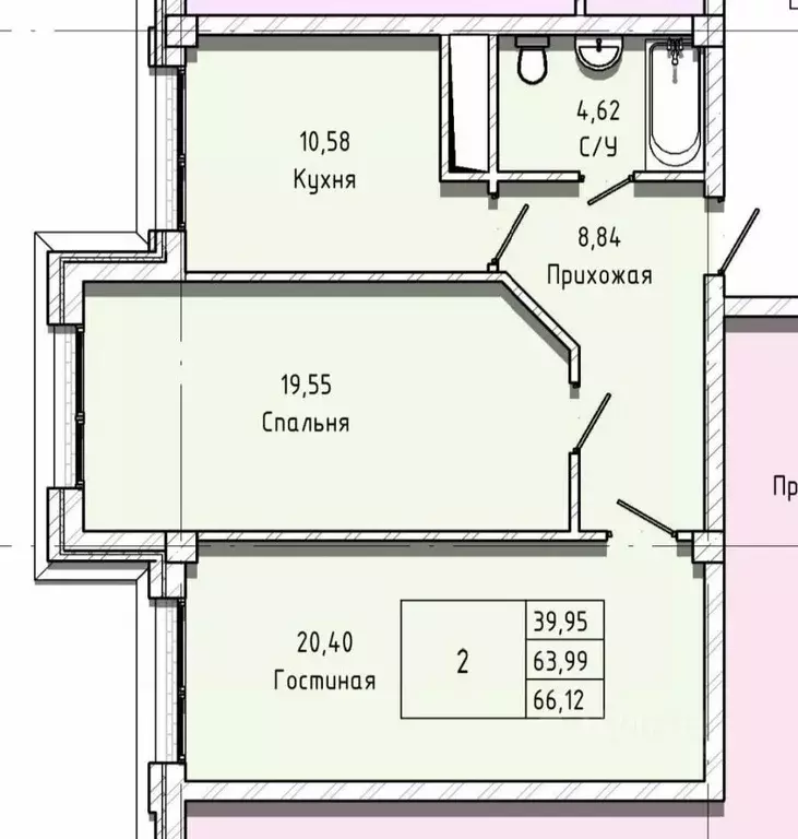 2-к кв. Кабардино-Балкария, Нальчик Московская ул., 14 (66.12 м) - Фото 1