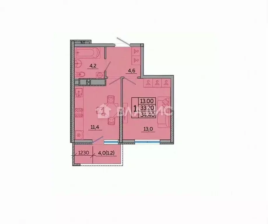 1-к кв. Краснодарский край, Новороссийск ул. Герцена, 3Ак1 (33.2 м) - Фото 1