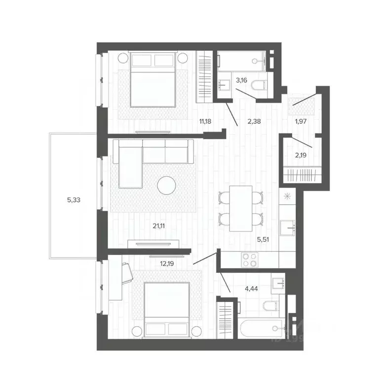 3-к кв. Алтайский край, Барнаул Жилплощадка мкр,  (69.46 м) - Фото 1